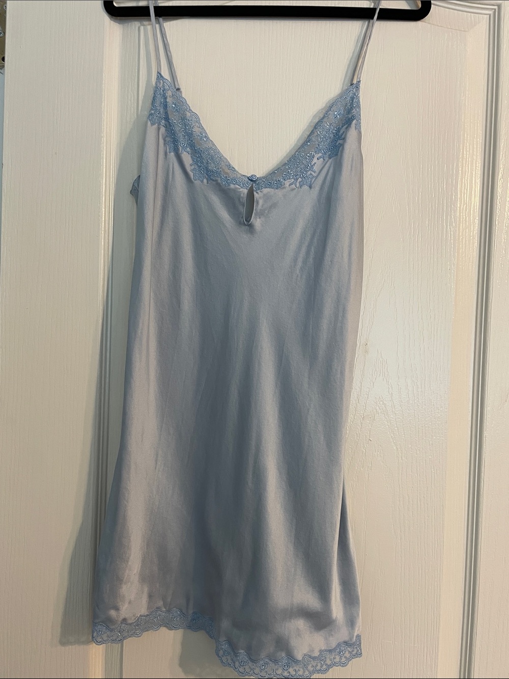VTG Victoria's Secret Pink Label 100% Silk Lace Trim Slip Dress Blue Tagged L